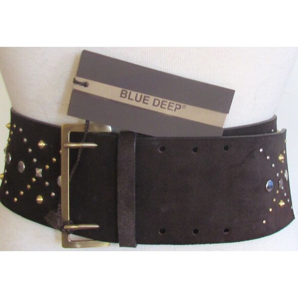 DESIGNER BLUE DEEP ITALY BROWN SUEDE GOLD /SILVER STUDDED 3\